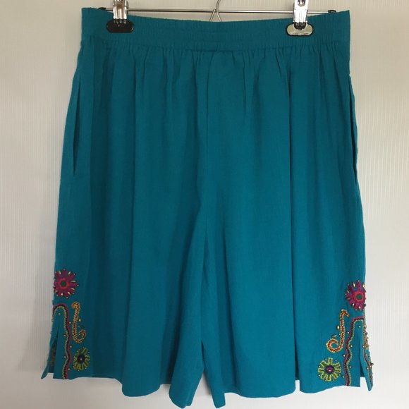 90's Embroidered Crepe High Rise Mom Shorts /Sz.14 - Picture 3 of 6